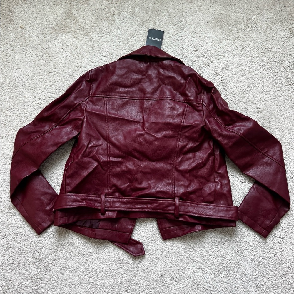 Forever 21 Burgundy Faux Leather Moto Jacket Women’s Size M NWT - Picture 8 of 10